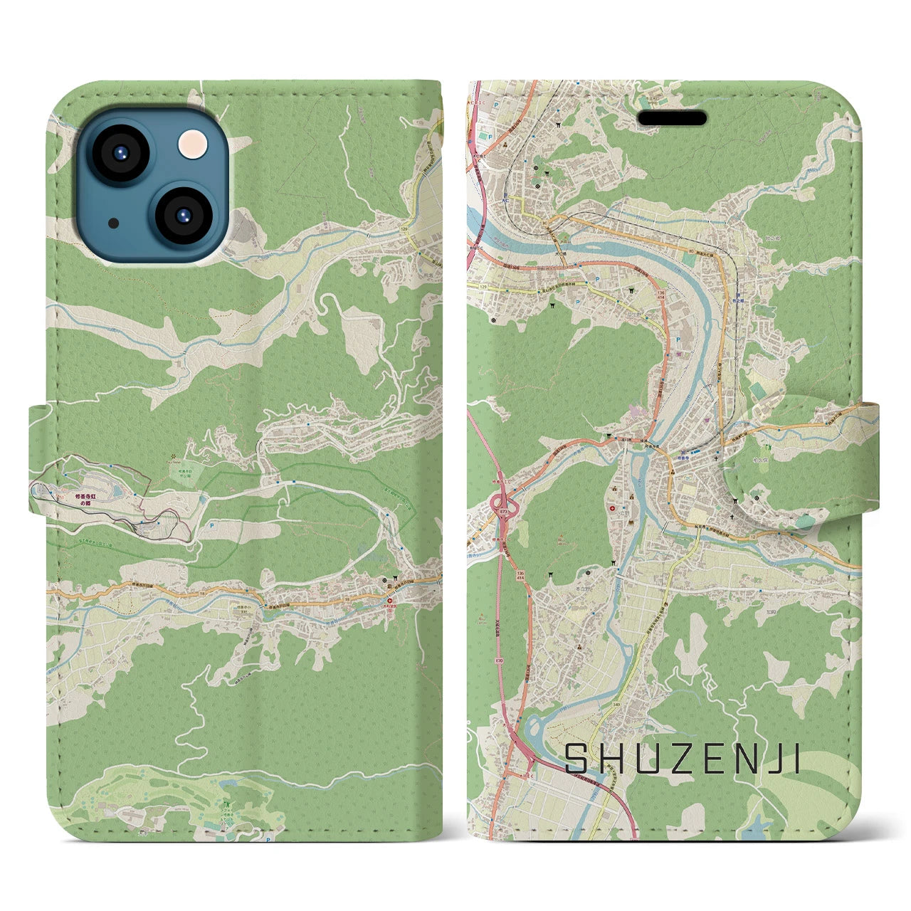 【修善寺(静岡県)】地図柄iPhoneケース(手帳タイプ)ナチュラル・iPhone 13 用