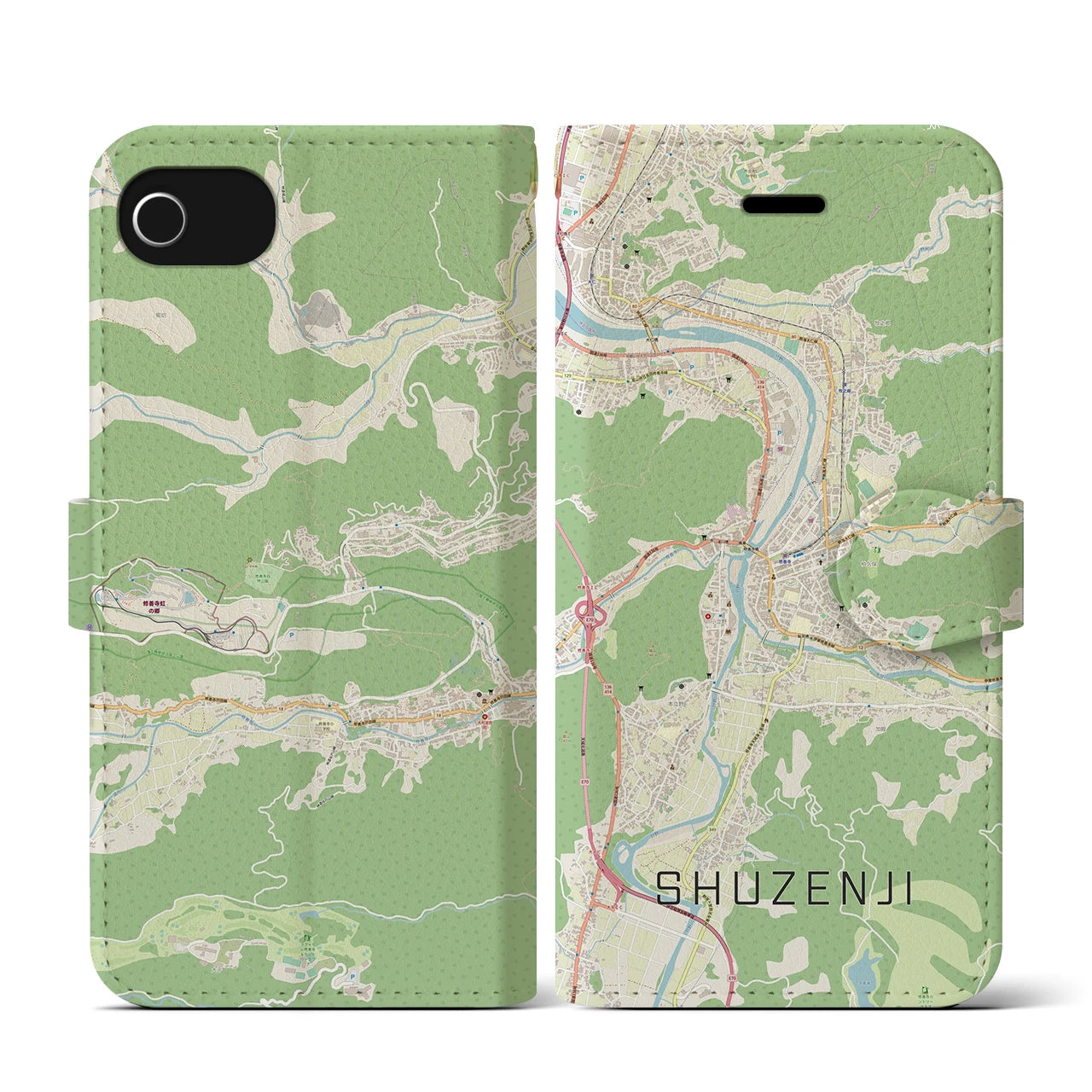 【修善寺(静岡県)】地図柄iPhoneケース(手帳タイプ)ナチュラル・iPhone SE(第3 / 第2世代) / 8 / 7 / 6s / 6 用