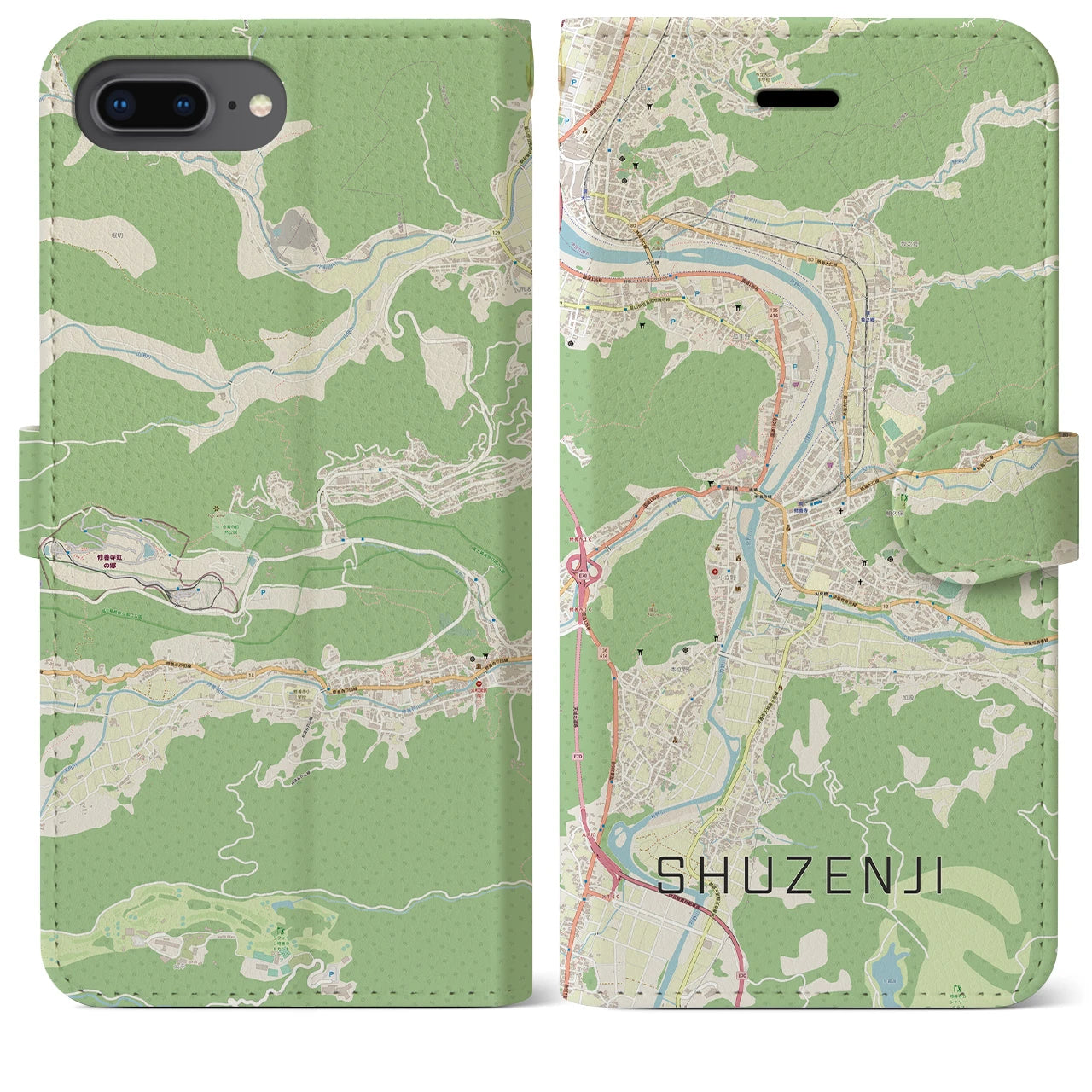 【修善寺(静岡県)】地図柄iPhoneケース(手帳タイプ)ナチュラル・iPhone 8Plus /7Plus / 6sPlus / 6Plus 用