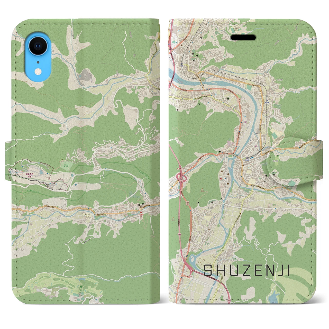 【修善寺(静岡県)】地図柄iPhoneケース(手帳タイプ)ナチュラル・iPhone XR 用