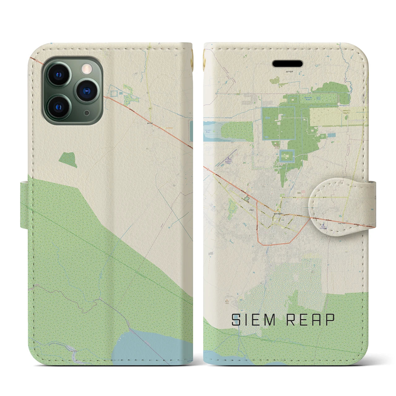 【シェムリアップ(カンボジア)】地図柄iPhoneケース(手帳タイプ)ナチュラル・iPhone 11 Pro 用
