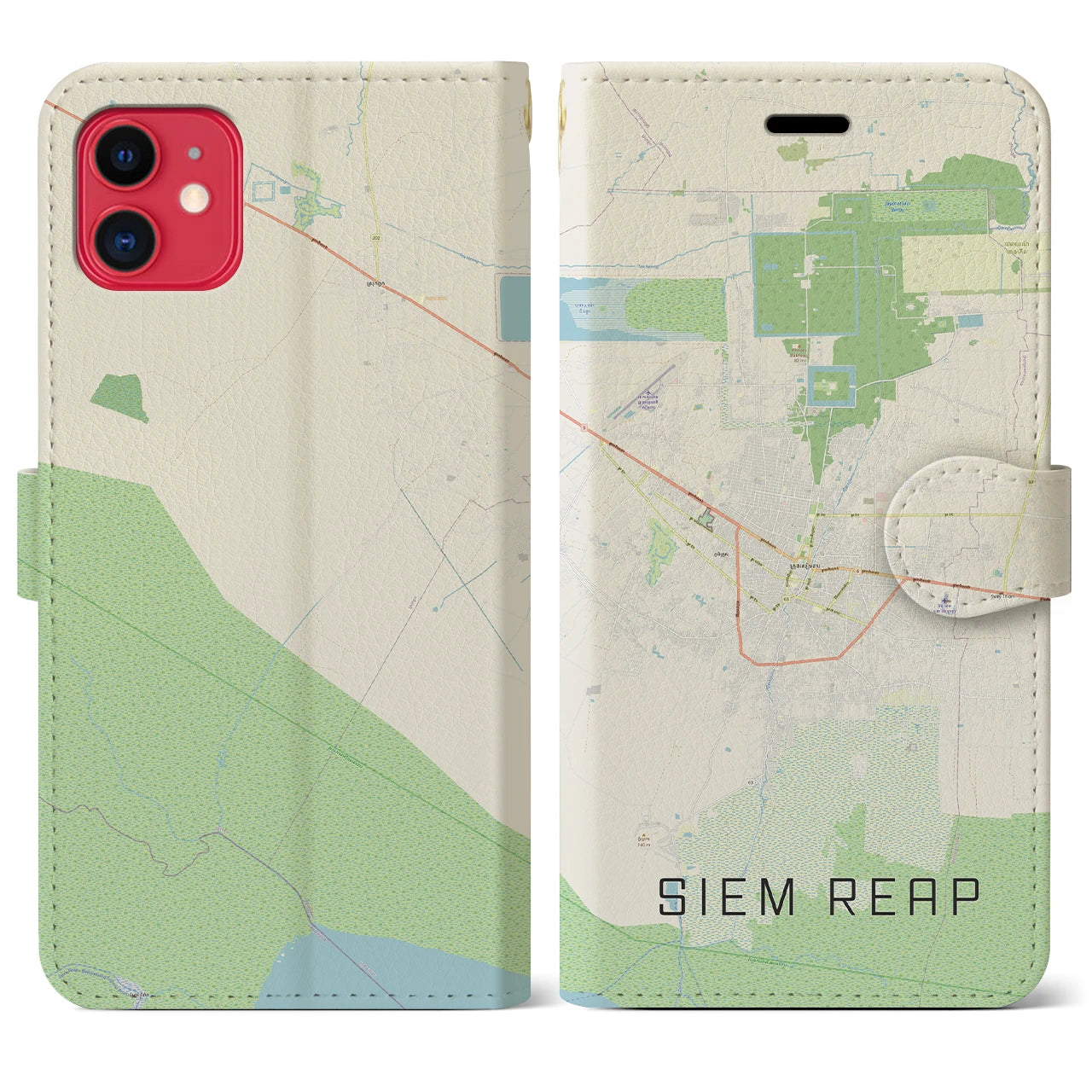 【シェムリアップ(カンボジア)】地図柄iPhoneケース(手帳タイプ)ナチュラル・iPhone 11 用