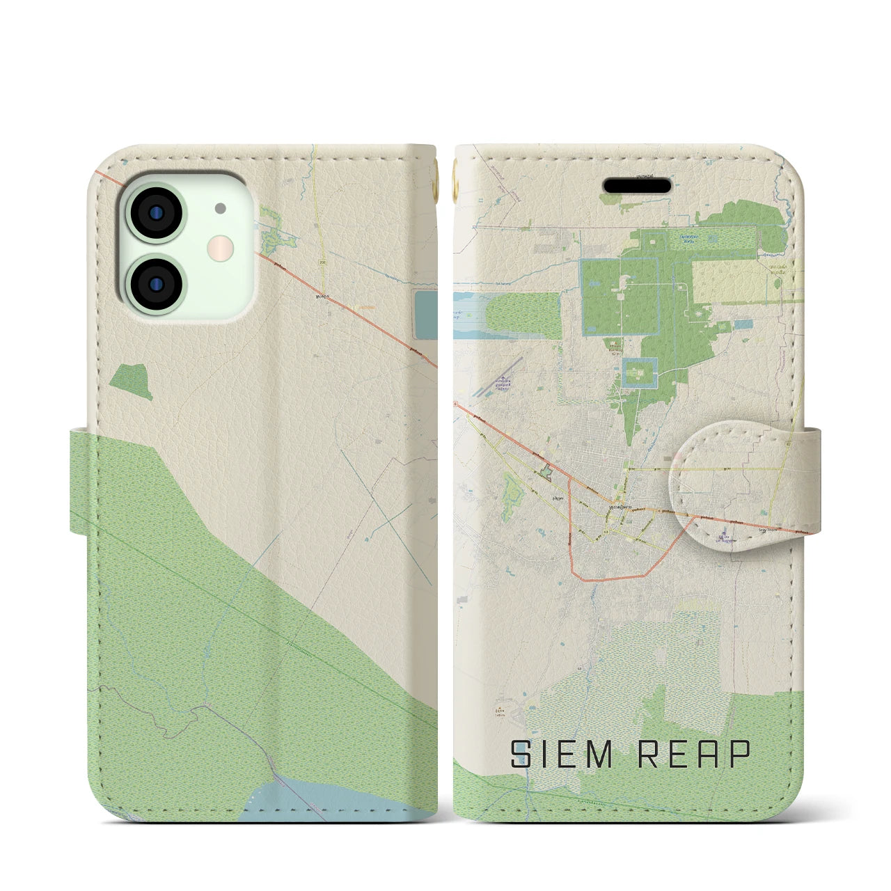 【シェムリアップ(カンボジア)】地図柄iPhoneケース(手帳タイプ)ナチュラル・iPhone 12 mini 用