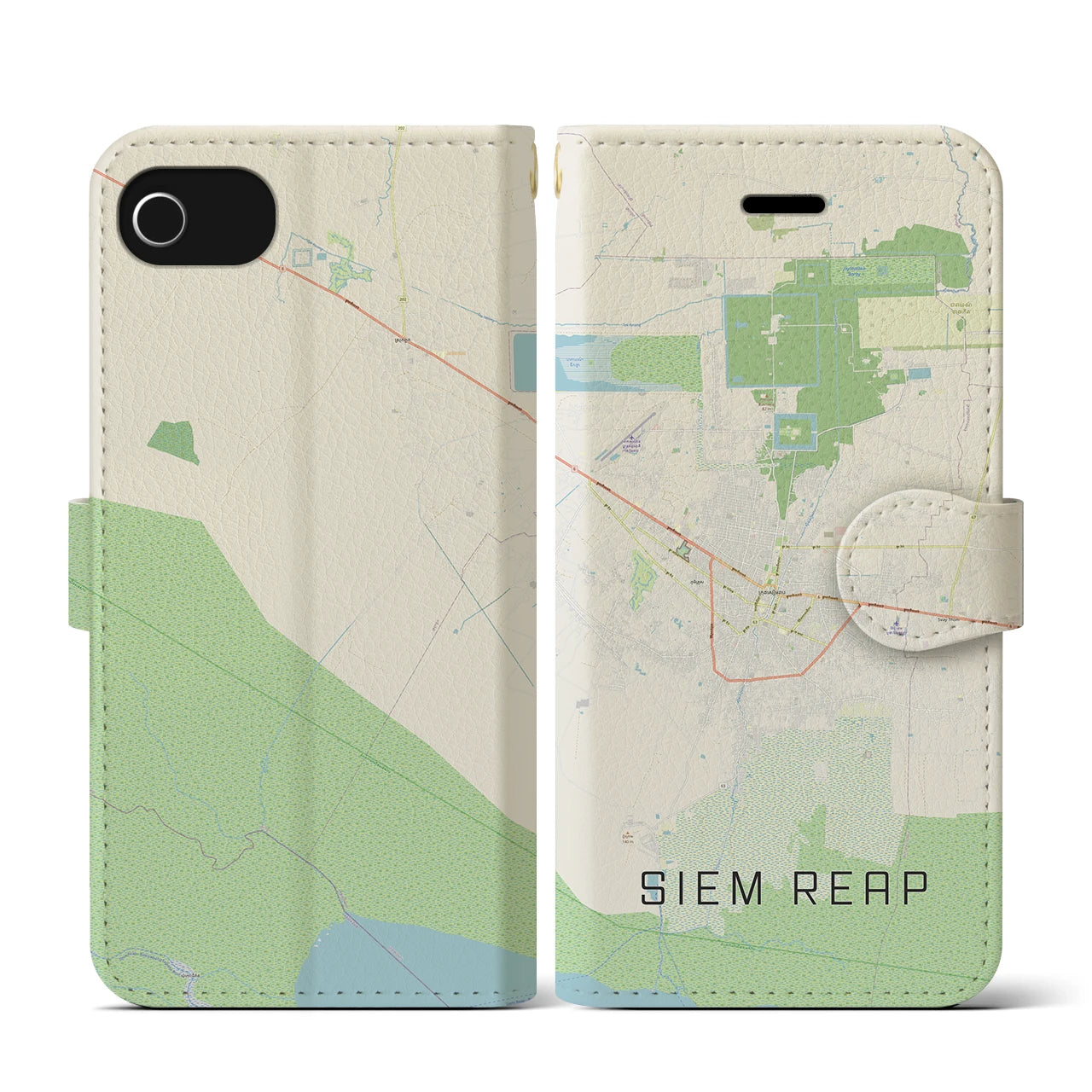 【シェムリアップ(カンボジア)】地図柄iPhoneケース(手帳タイプ)ナチュラル・iPhone SE(第3 / 第2世代) / 8 / 7 / 6s / 6 用