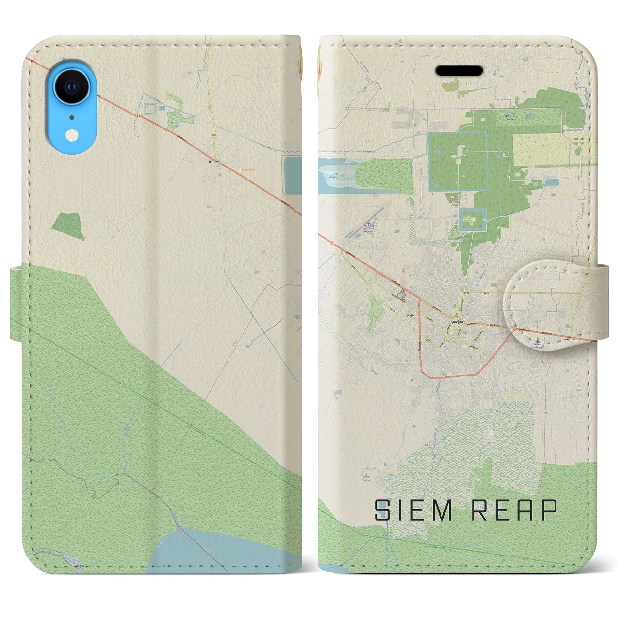 【シェムリアップ(カンボジア)】地図柄iPhoneケース(手帳タイプ)ナチュラル・iPhone XR 用