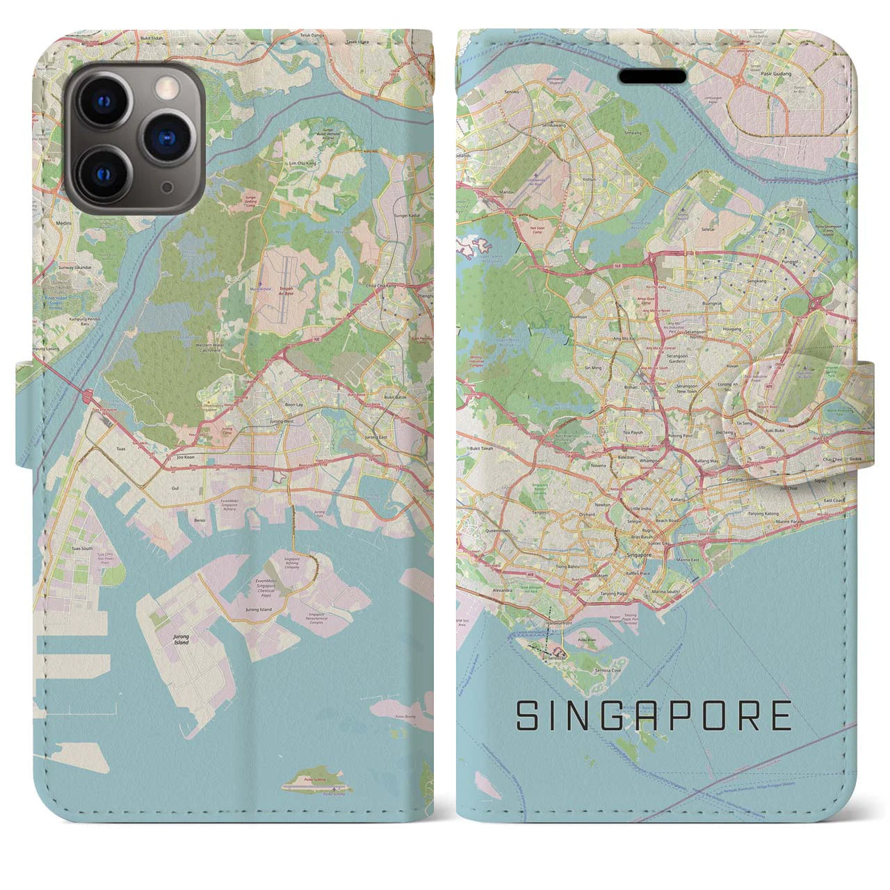 【シンガポール】地図柄iPhoneケース(手帳タイプ)ナチュラル・iPhone 11 Pro Max 用