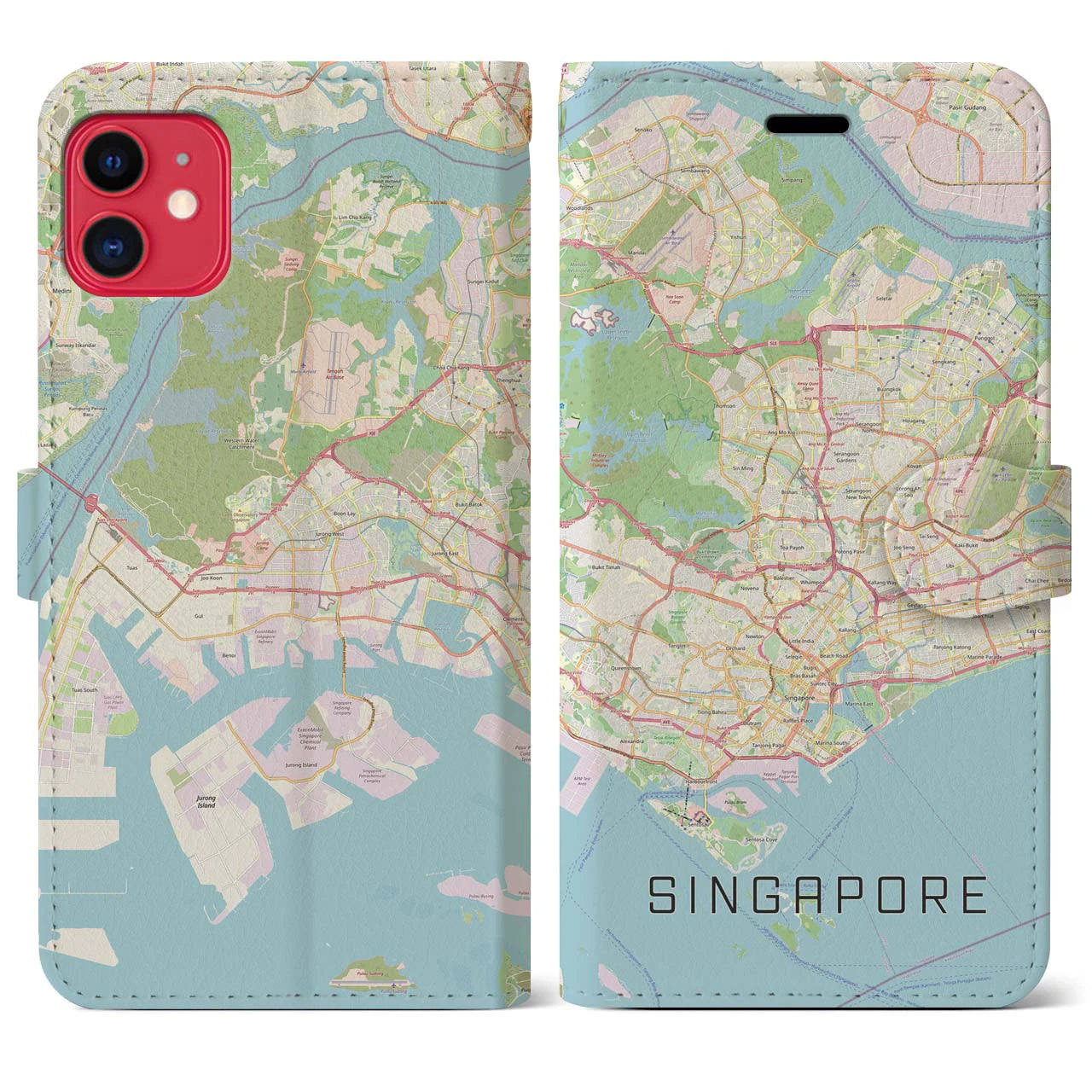 【シンガポール】地図柄iPhoneケース(手帳タイプ)ナチュラル・iPhone 11 用