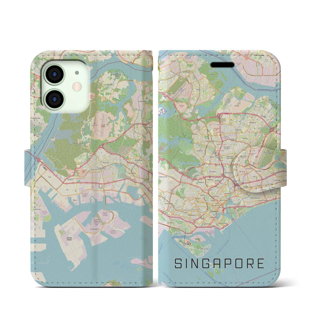 【シンガポール】地図柄iPhoneケース(手帳タイプ)ナチュラル・iPhone 12 mini 用