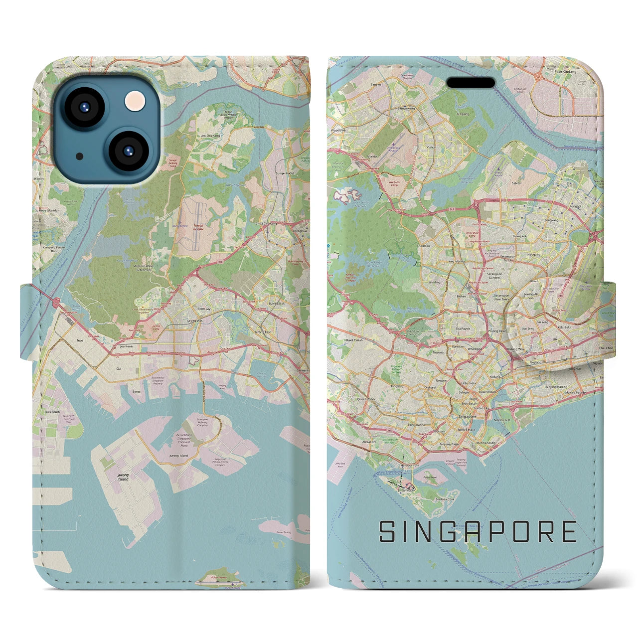 【シンガポール】地図柄iPhoneケース(手帳タイプ)ナチュラル・iPhone 13 用