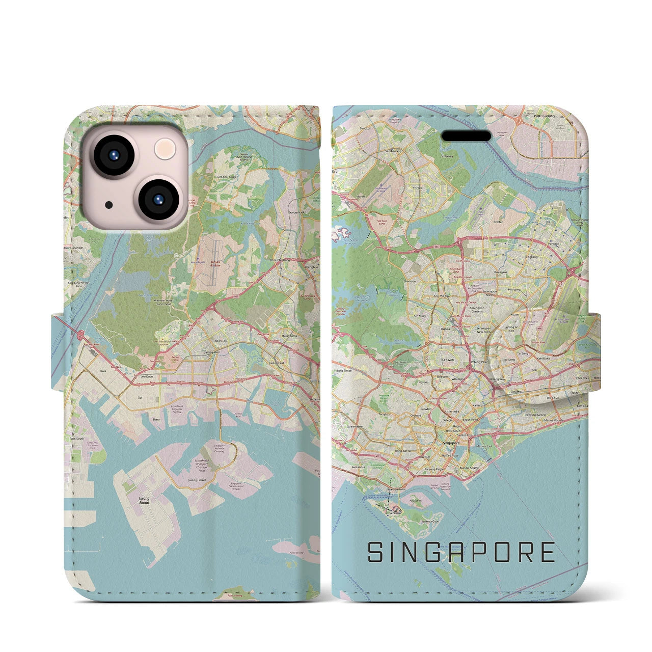【シンガポール】地図柄iPhoneケース(手帳タイプ)ナチュラル・iPhone 13 mini 用