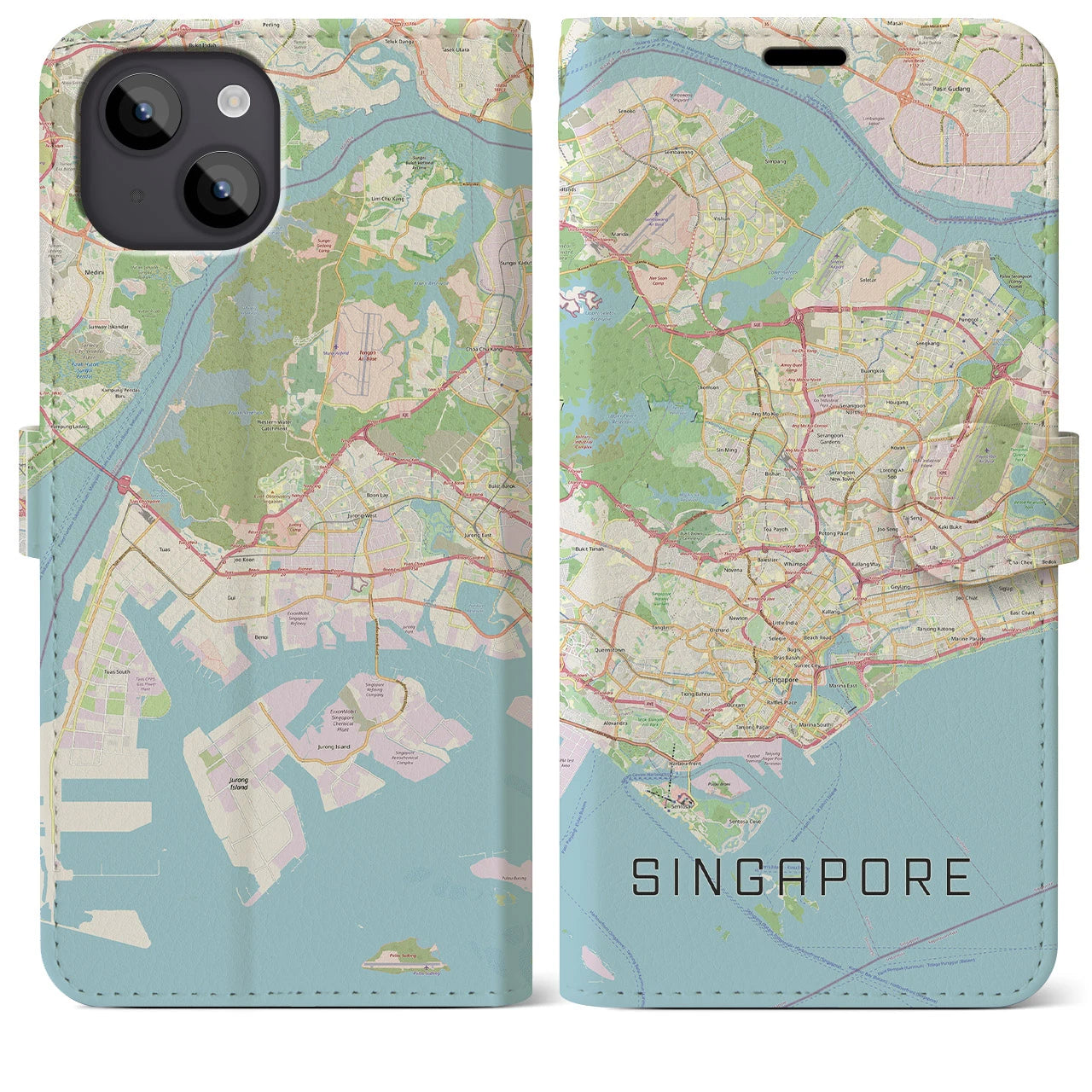 【シンガポール】地図柄iPhoneケース(手帳タイプ)ナチュラル・iPhone 14 Plus 用