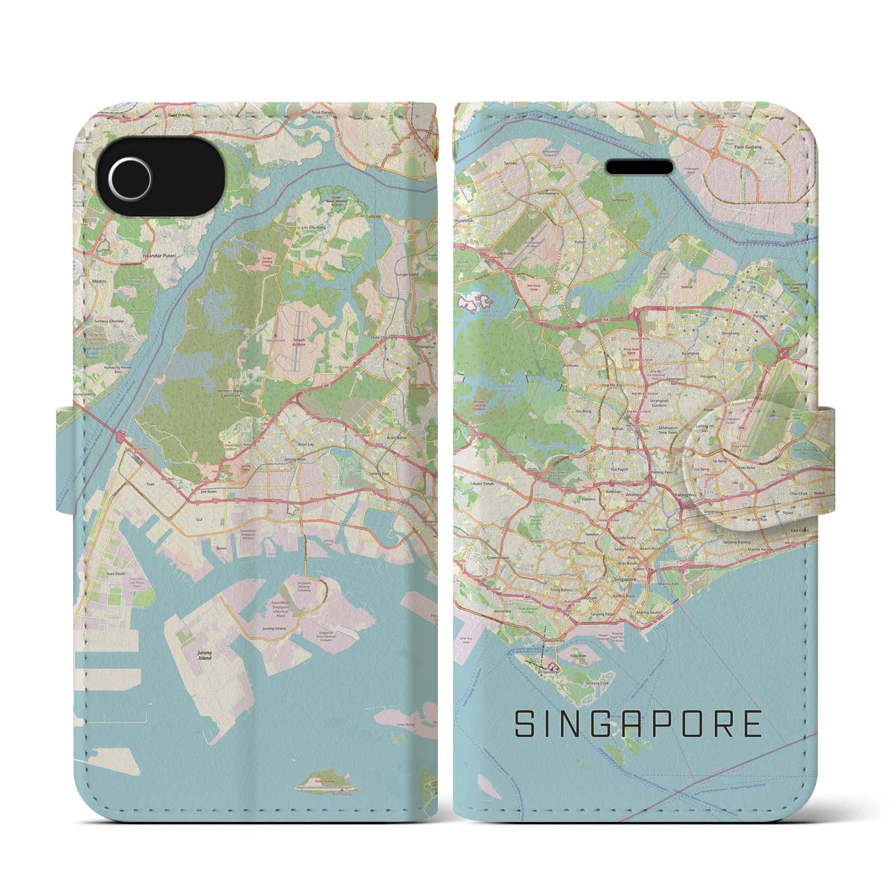 【シンガポール】地図柄iPhoneケース(手帳タイプ)ナチュラル・iPhone SE(第3 / 第2世代) / 8 / 7 / 6s / 6 用