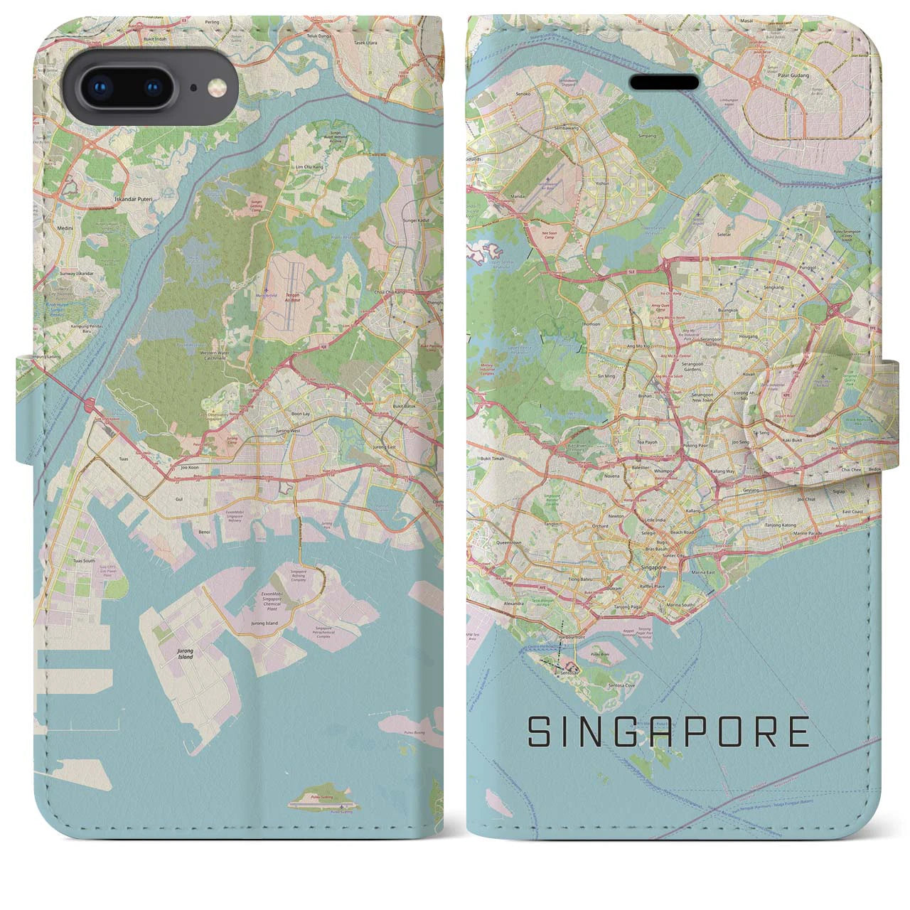 【シンガポール】地図柄iPhoneケース(手帳タイプ)ナチュラル・iPhone 8Plus /7Plus / 6sPlus / 6Plus 用