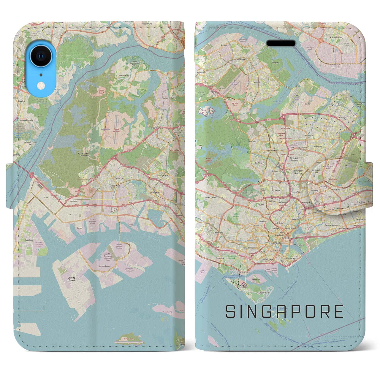 【シンガポール】地図柄iPhoneケース(手帳タイプ)ナチュラル・iPhone XR 用