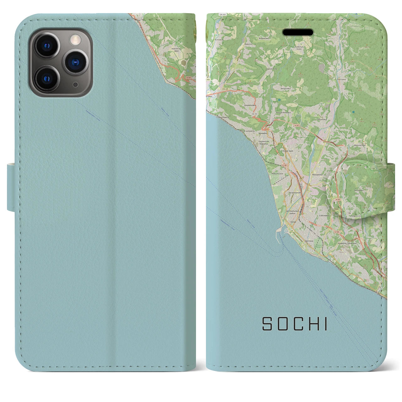 【ソチ(ロシア)】地図柄iPhoneケース(手帳タイプ)ナチュラル・iPhone 11 Pro Max 用