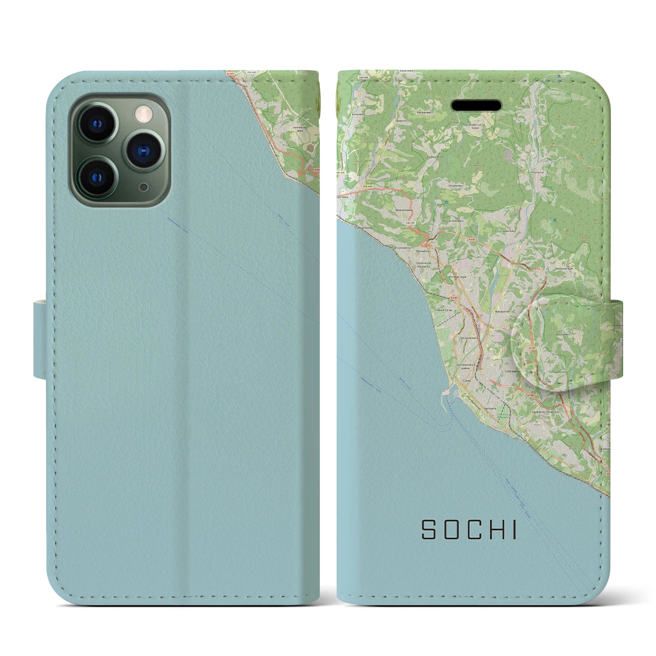 【ソチ(ロシア)】地図柄iPhoneケース(手帳タイプ)ナチュラル・iPhone 11 Pro 用