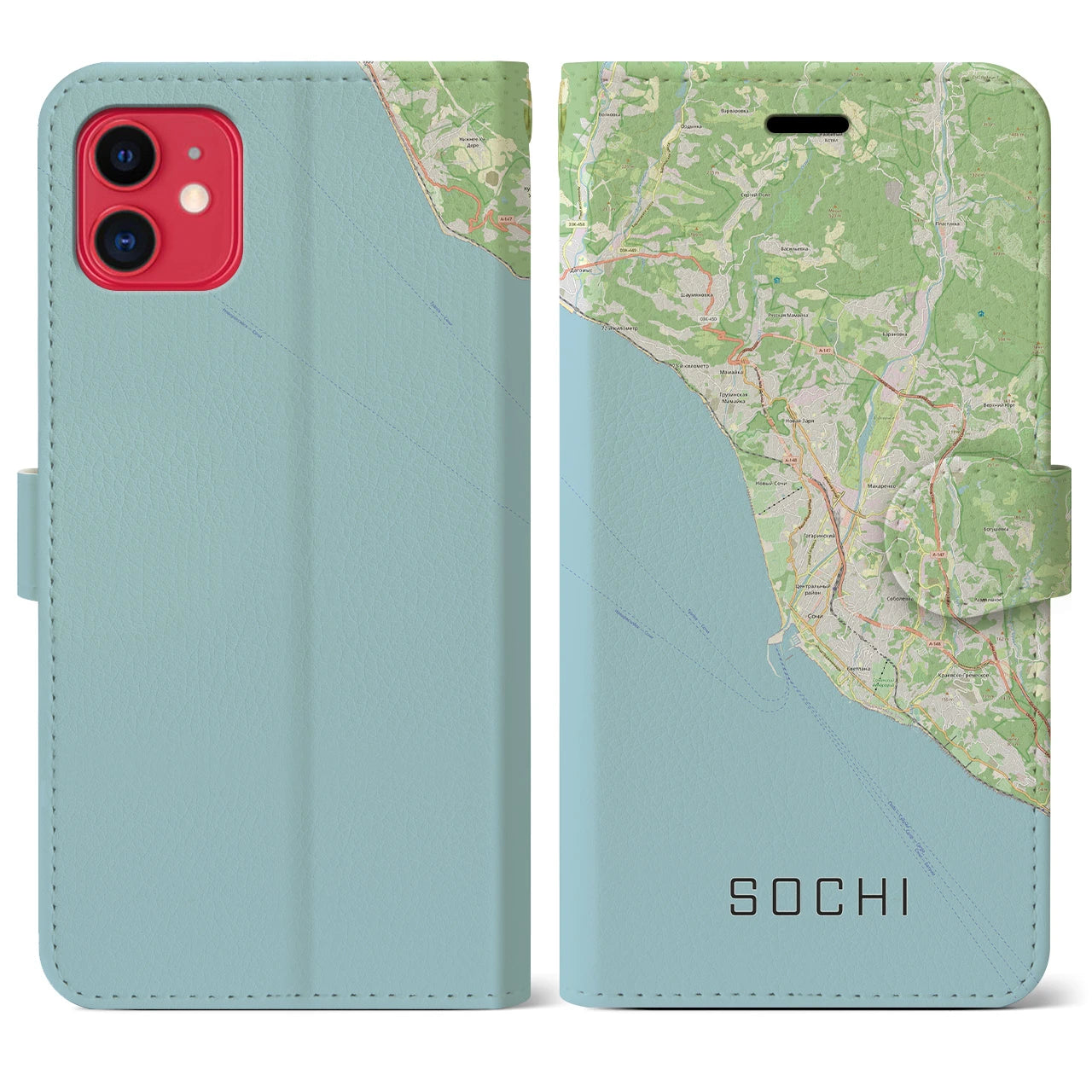 【ソチ(ロシア)】地図柄iPhoneケース(手帳タイプ)ナチュラル・iPhone 11 用