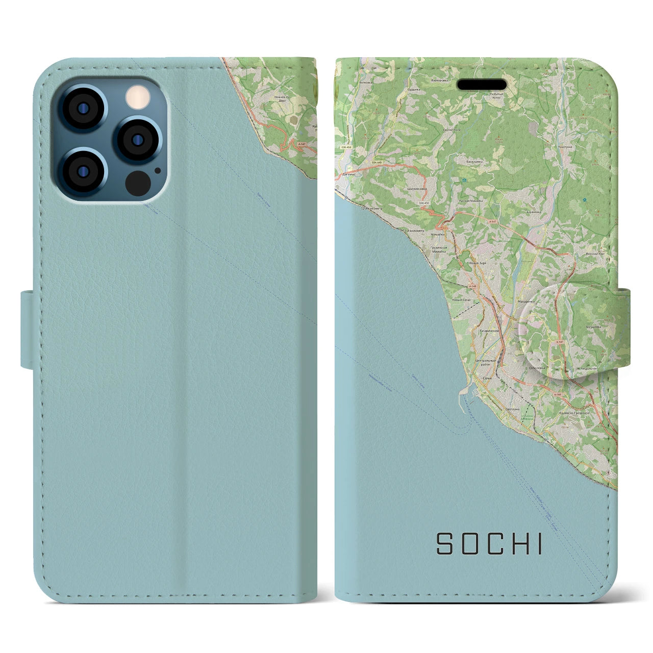 【ソチ(ロシア)】地図柄iPhoneケース(手帳タイプ)ナチュラル・iPhone 12 / 12 Pro 用