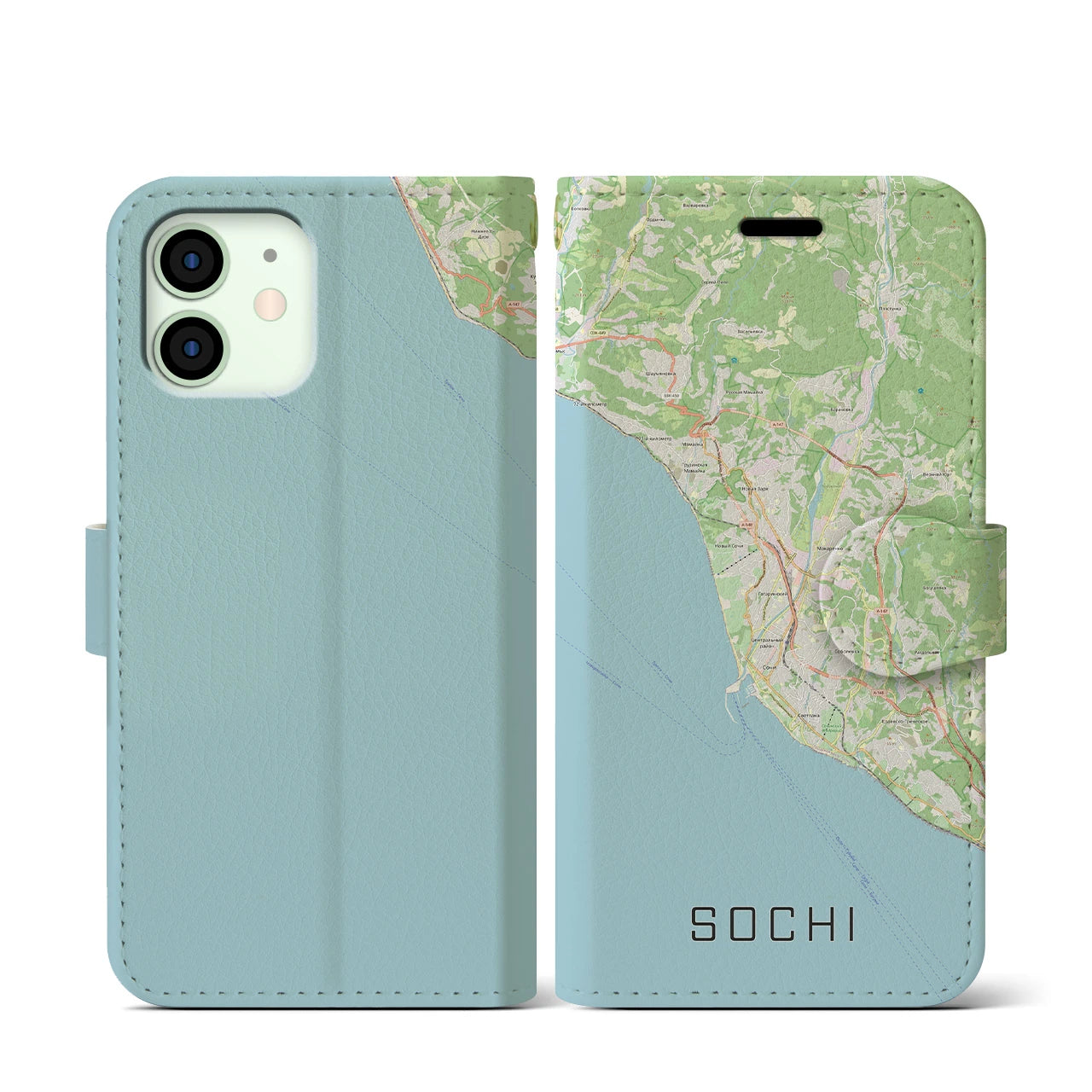 【ソチ(ロシア)】地図柄iPhoneケース(手帳タイプ)ナチュラル・iPhone 12 mini 用