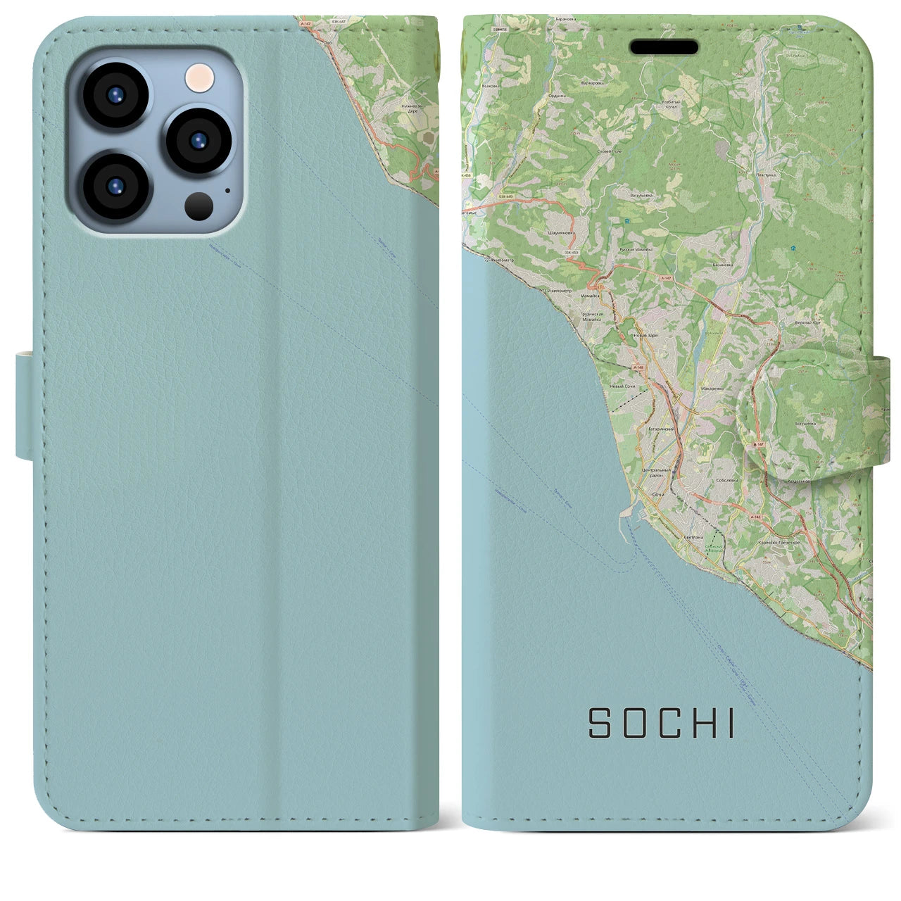 【ソチ(ロシア)】地図柄iPhoneケース(手帳タイプ)ナチュラル・iPhone 13 Pro Max 用