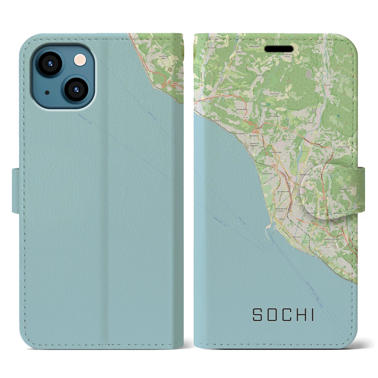 【ソチ(ロシア)】地図柄iPhoneケース(手帳タイプ)ナチュラル・iPhone 13 用