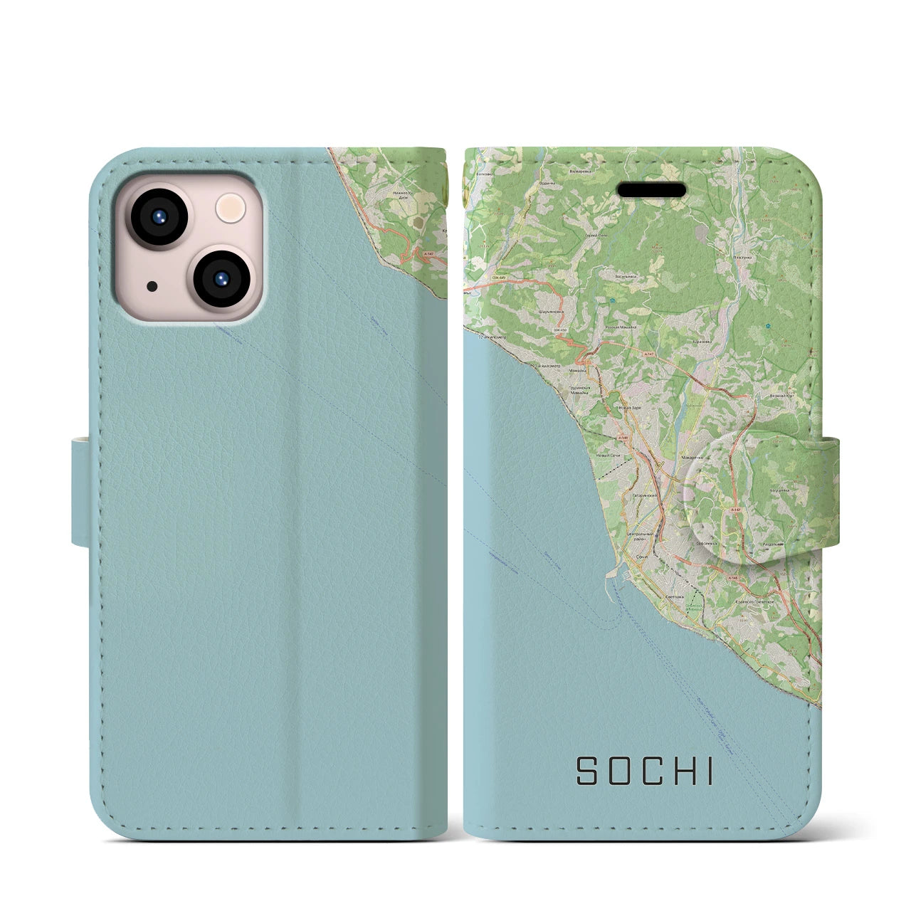 【ソチ(ロシア)】地図柄iPhoneケース(手帳タイプ)ナチュラル・iPhone 13 mini 用