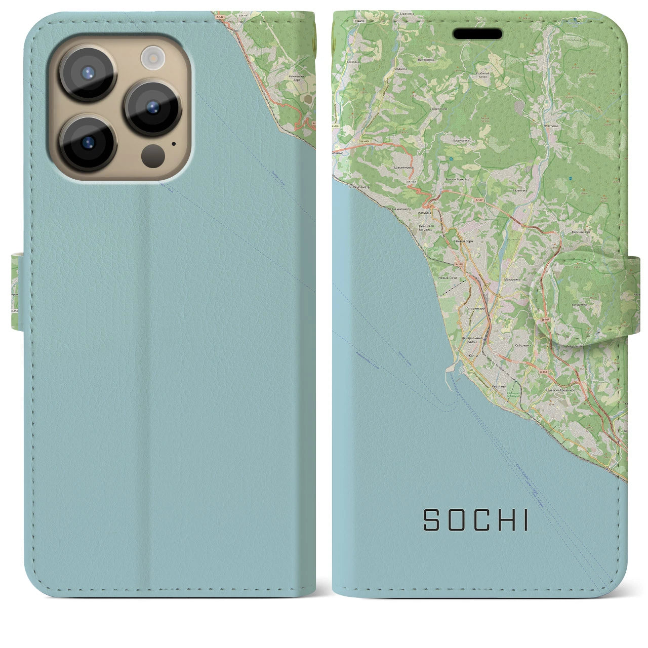 【ソチ(ロシア)】地図柄iPhoneケース(手帳タイプ)ナチュラル・iPhone 14 Pro Max 用