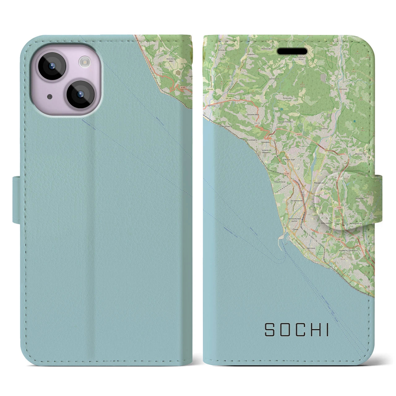 【ソチ(ロシア)】地図柄iPhoneケース(手帳タイプ)ナチュラル・iPhone 14 用