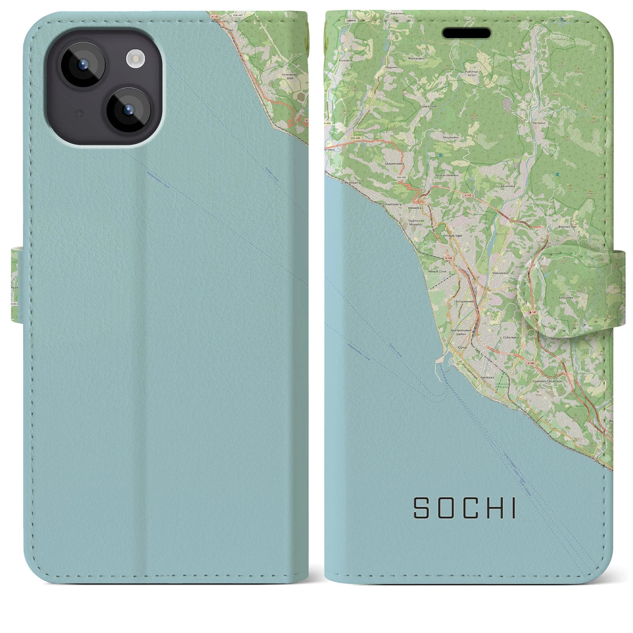 【ソチ(ロシア)】地図柄iPhoneケース(手帳タイプ)ナチュラル・iPhone 14 Plus 用