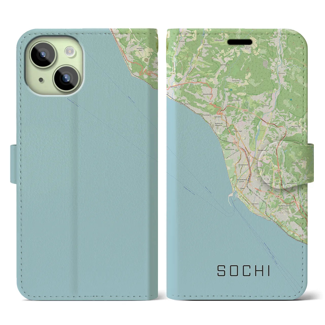 【ソチ(ロシア)】地図柄iPhoneケース(手帳タイプ)ナチュラル・iPhone 15 用