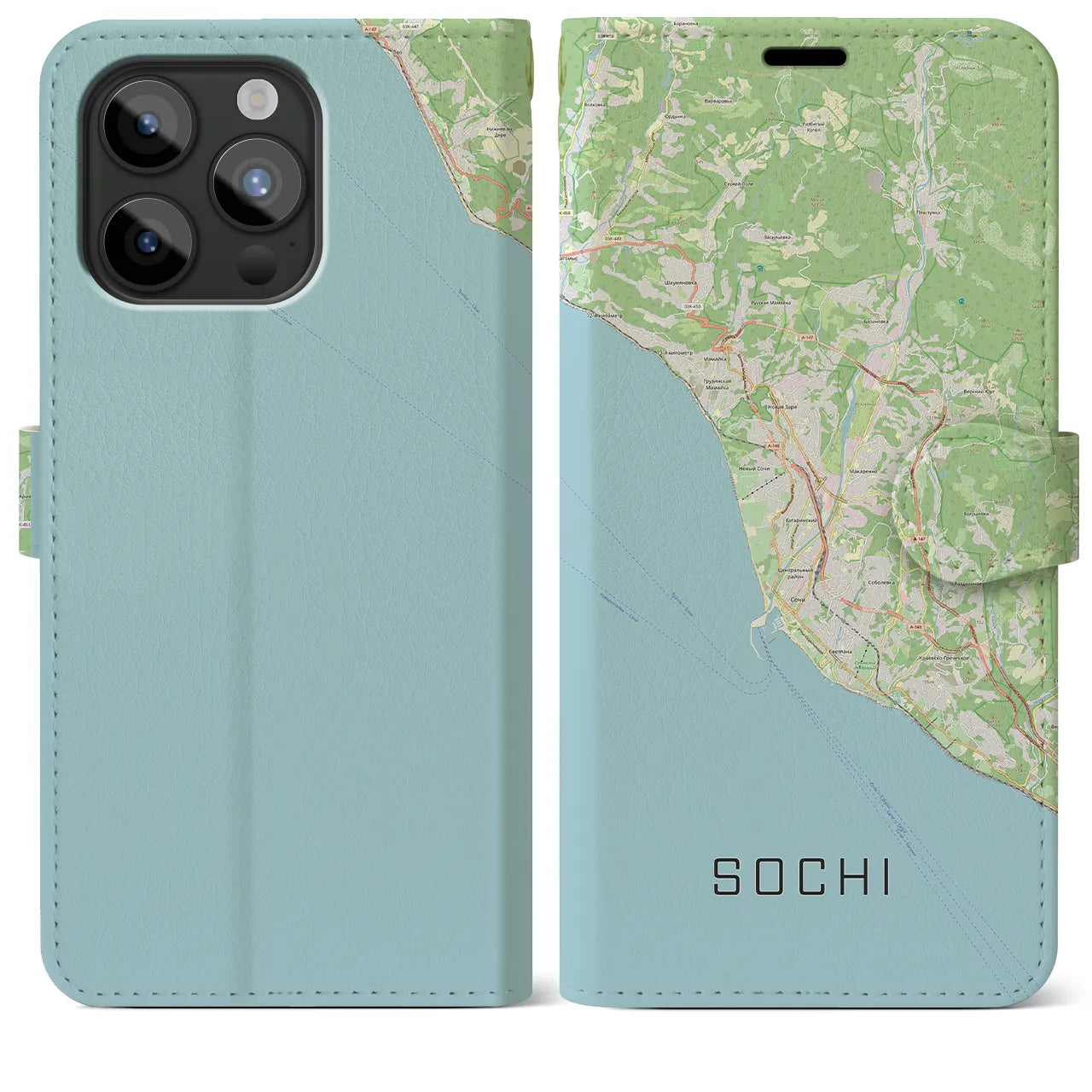【ソチ(ロシア)】地図柄iPhoneケース(手帳タイプ)ナチュラル・iPhone 15 Pro Max 用