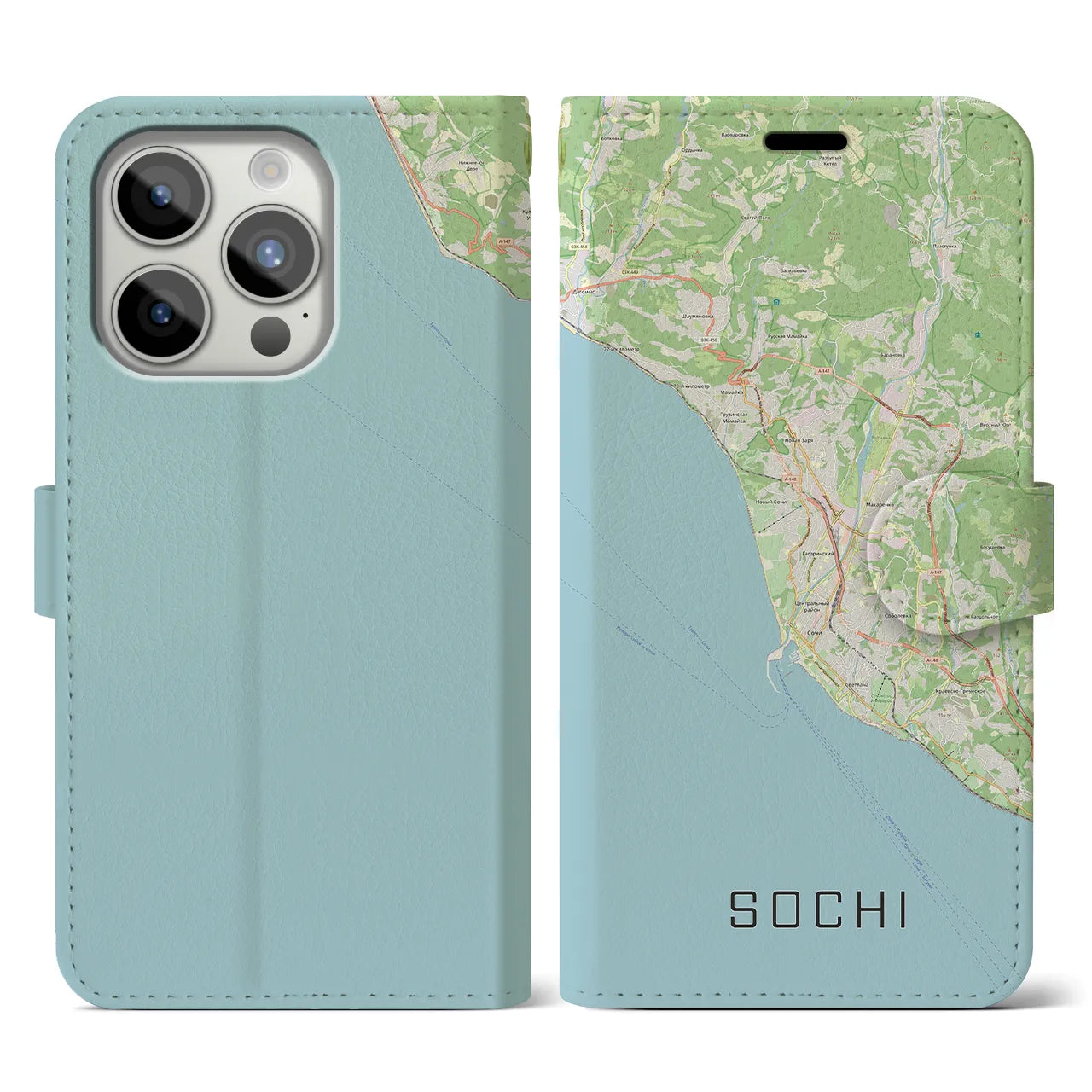 【ソチ(ロシア)】地図柄iPhoneケース(手帳タイプ)ナチュラル・iPhone 15 Pro 用