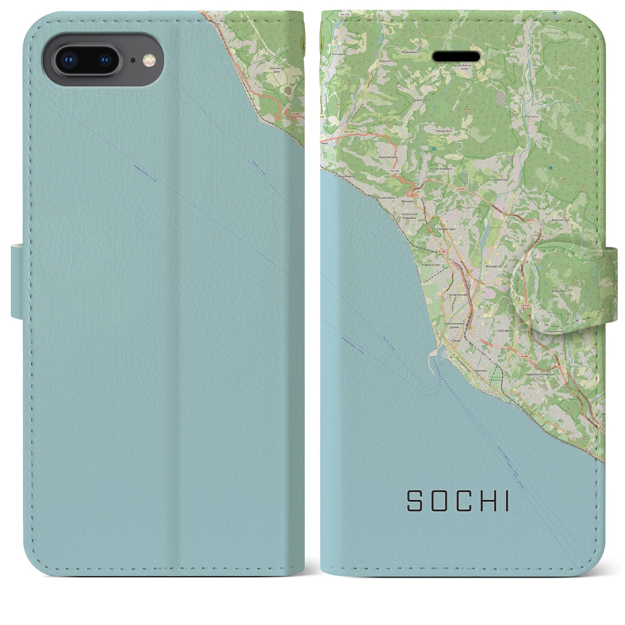 【ソチ(ロシア)】地図柄iPhoneケース(手帳タイプ)ナチュラル・iPhone 8Plus /7Plus / 6sPlus / 6Plus 用
