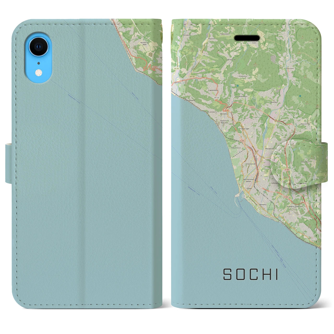 【ソチ(ロシア)】地図柄iPhoneケース(手帳タイプ)ナチュラル・iPhone XR 用