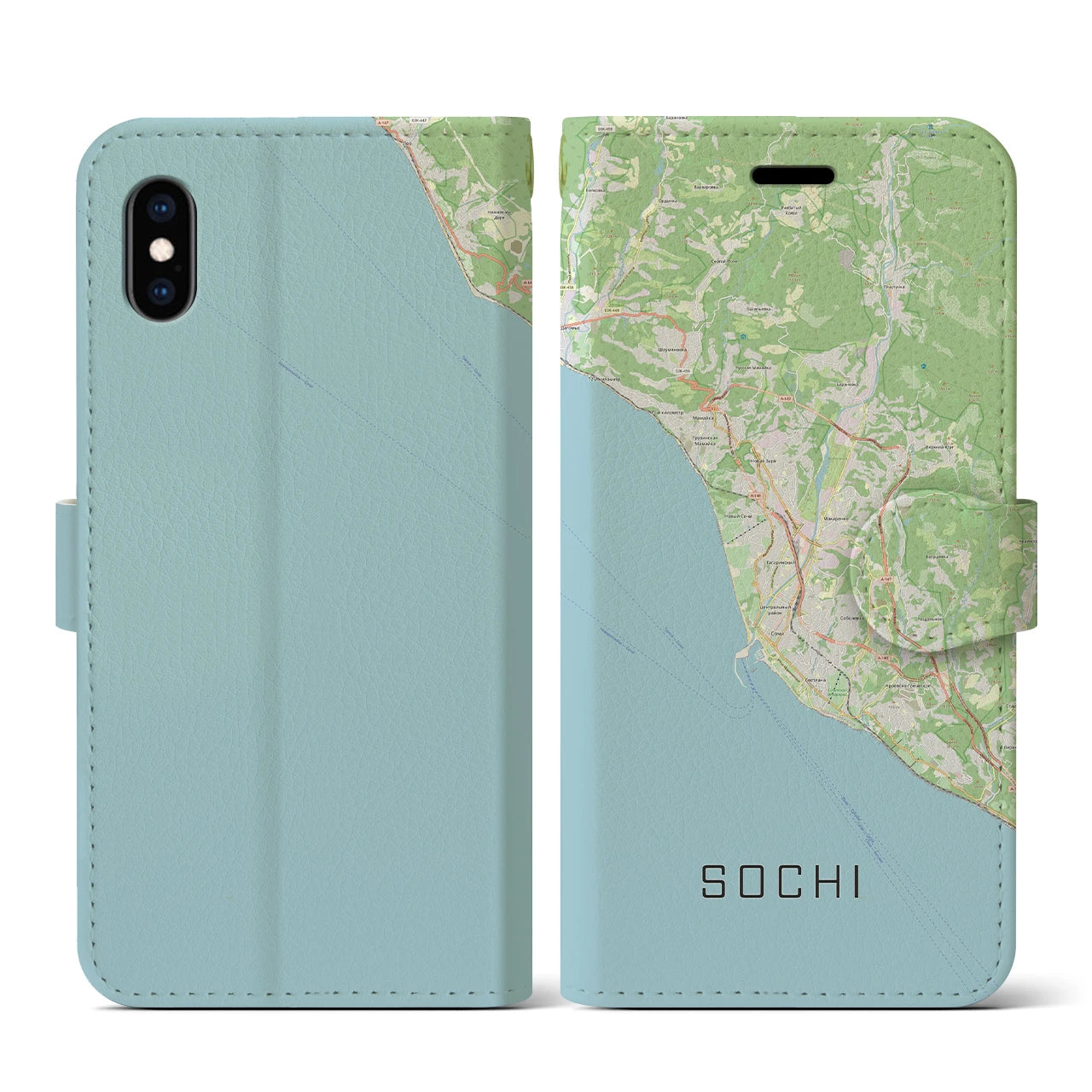 【ソチ(ロシア)】地図柄iPhoneケース(手帳タイプ)ナチュラル・iPhone XS / X 用