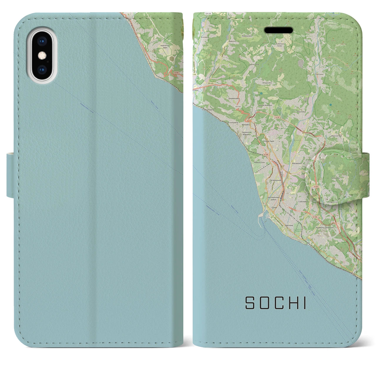 【ソチ(ロシア)】地図柄iPhoneケース(手帳タイプ)ナチュラル・iPhone XS Max 用