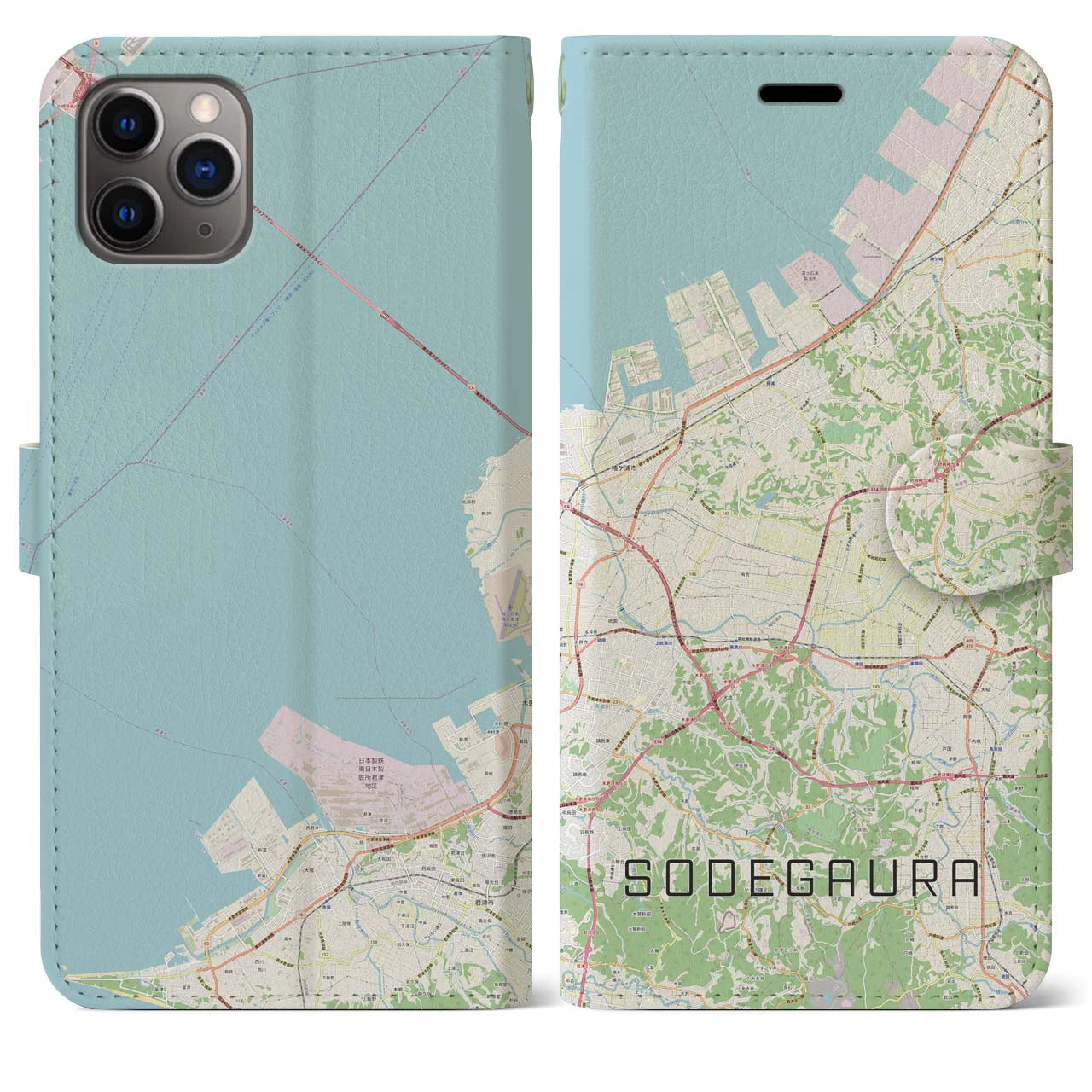 【袖ケ浦(千葉県)】地図柄iPhoneケース(手帳タイプ)ナチュラル・iPhone 11 Pro Max 用