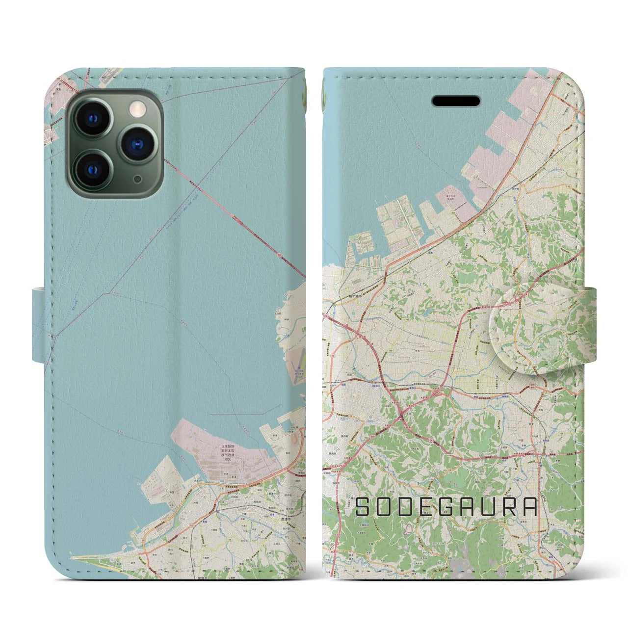 【袖ケ浦(千葉県)】地図柄iPhoneケース(手帳タイプ)ナチュラル・iPhone 11 Pro 用