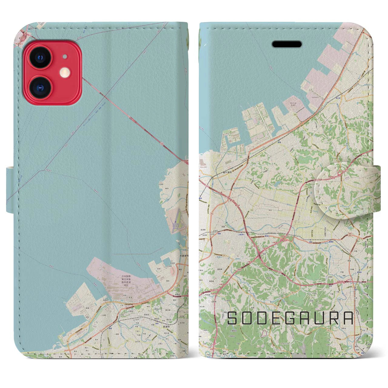 【袖ケ浦(千葉県)】地図柄iPhoneケース(手帳タイプ)ナチュラル・iPhone 11 用