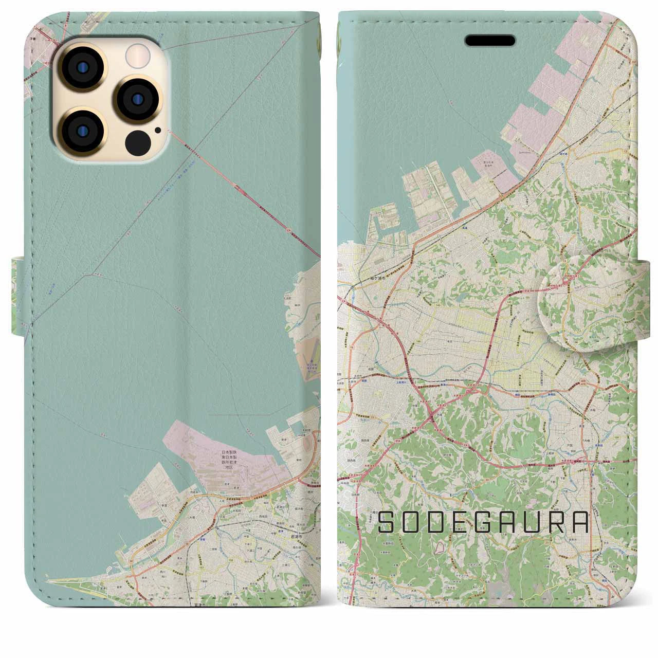 【袖ケ浦(千葉県)】地図柄iPhoneケース(手帳タイプ)ナチュラル・iPhone 12 Pro Max 用