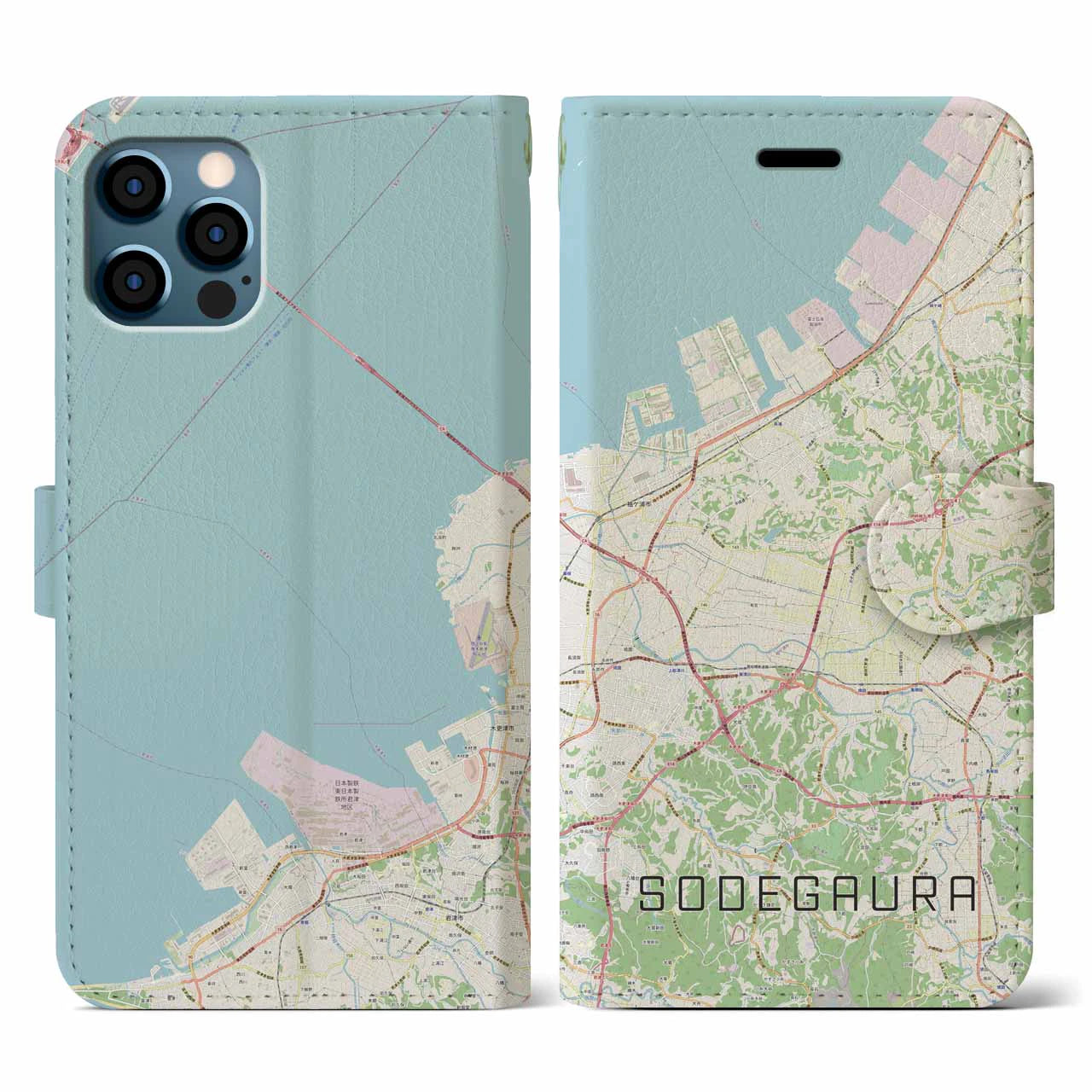 【袖ケ浦(千葉県)】地図柄iPhoneケース(手帳タイプ)ナチュラル・iPhone 12 / 12 Pro 用