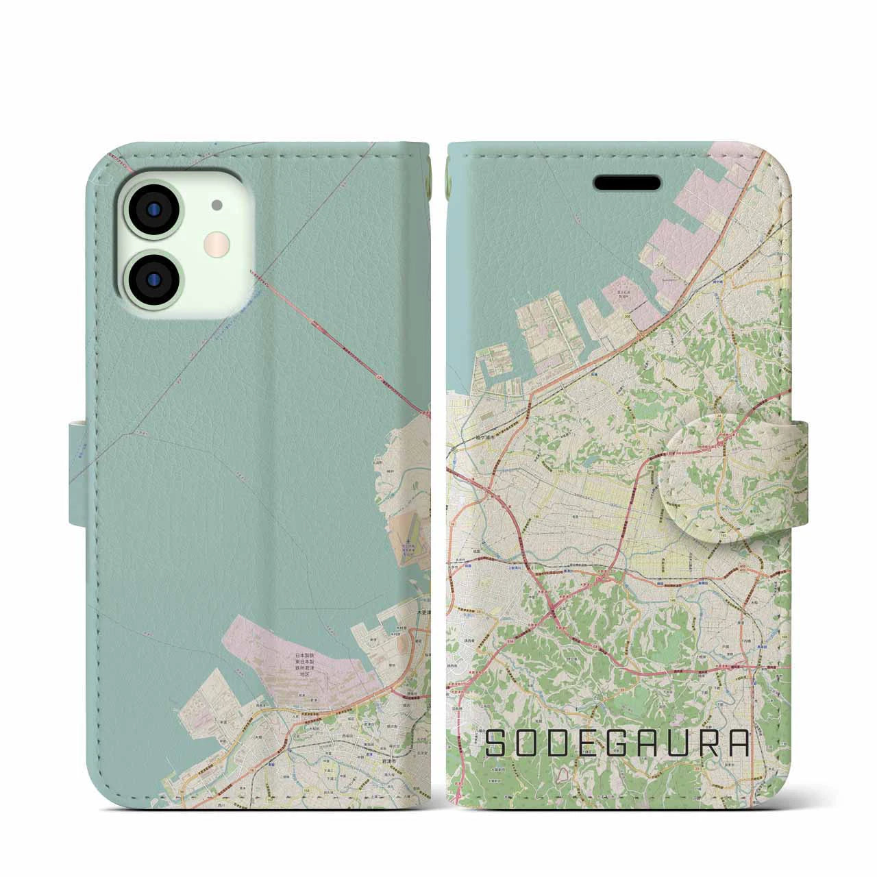 【袖ケ浦(千葉県)】地図柄iPhoneケース(手帳タイプ)ナチュラル・iPhone 12 mini 用