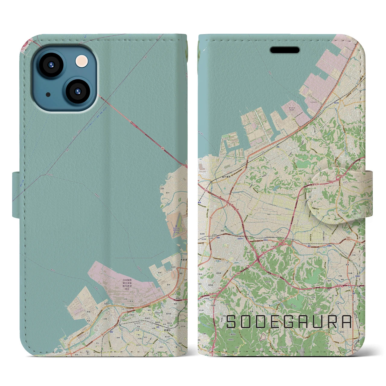 【袖ケ浦(千葉県)】地図柄iPhoneケース(手帳タイプ)ナチュラル・iPhone 13 用