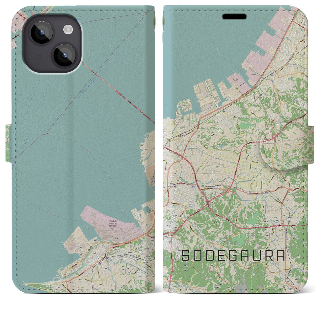 【袖ケ浦(千葉県)】地図柄iPhoneケース(手帳タイプ)ナチュラル・iPhone 14 Plus 用