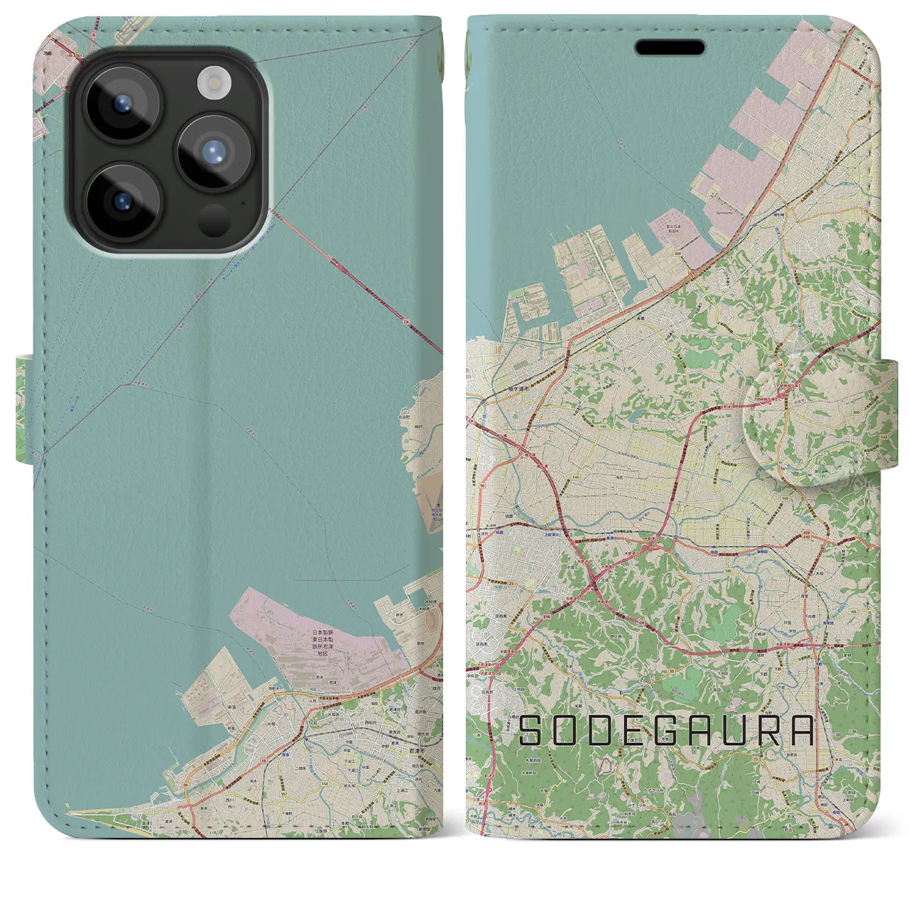 【袖ケ浦(千葉県)】地図柄iPhoneケース(手帳タイプ)ナチュラル・iPhone 15 Pro Max 用
