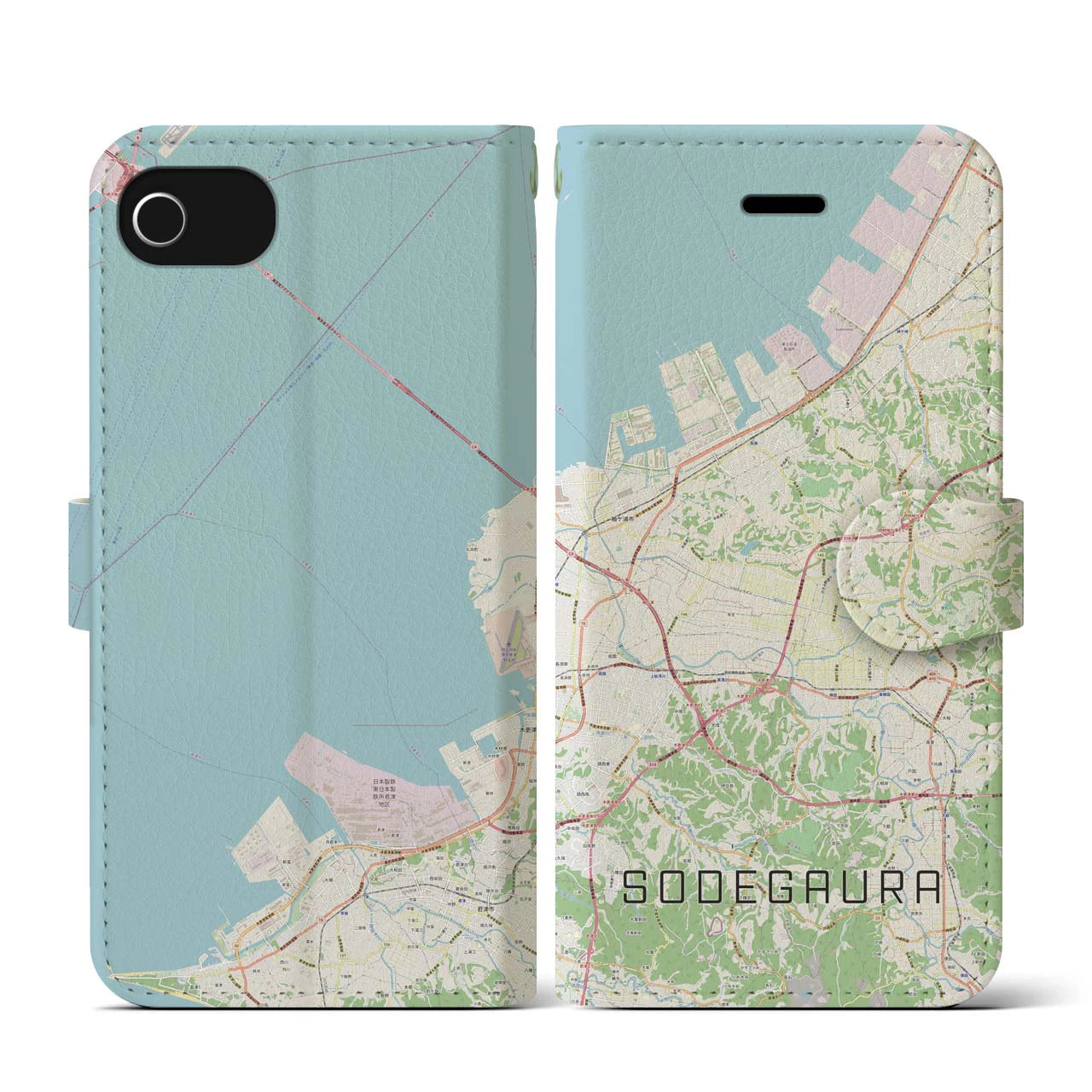 【袖ケ浦(千葉県)】地図柄iPhoneケース(手帳タイプ)ナチュラル・iPhone SE(第3 / 第2世代) / 8 / 7 / 6s / 6 用
