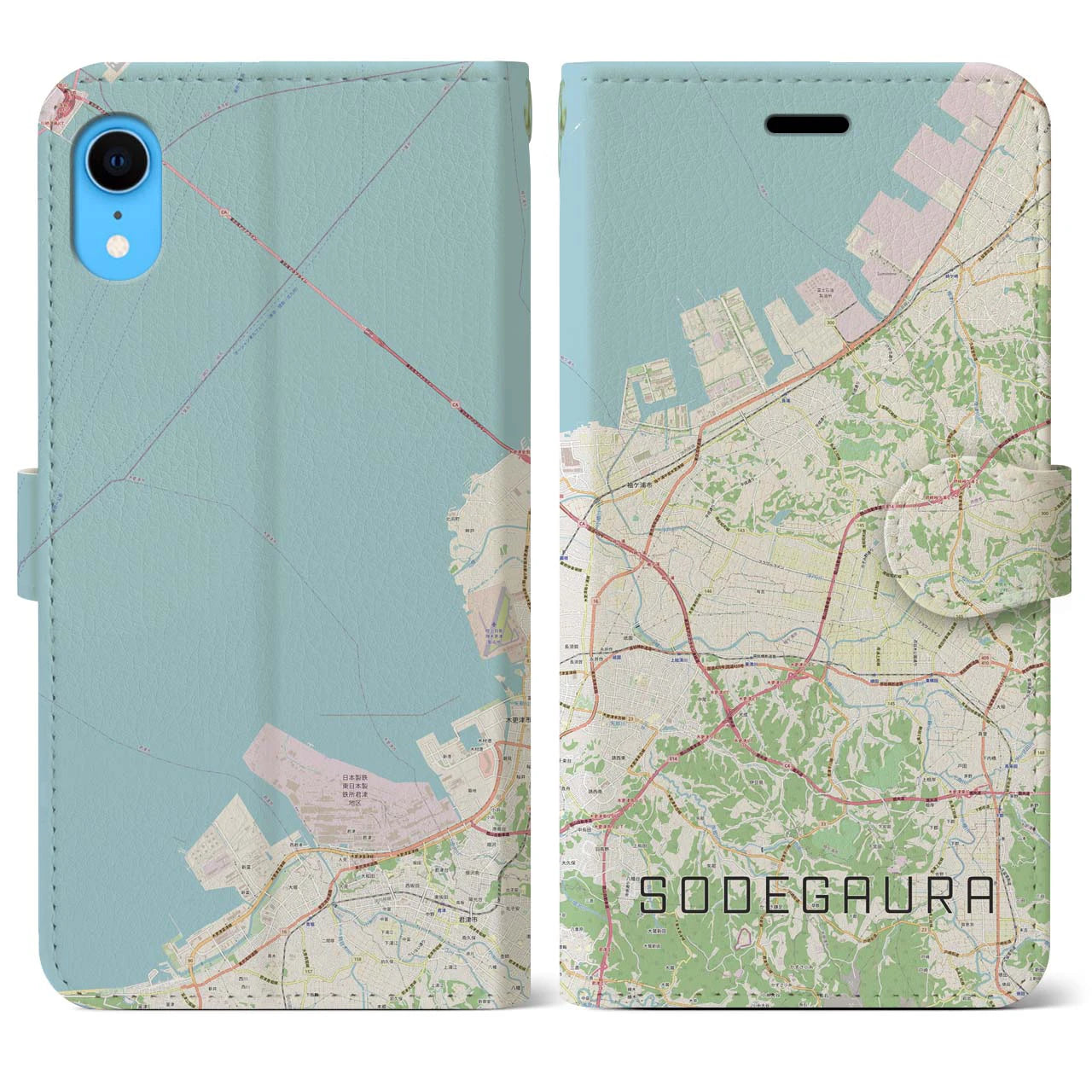 【袖ケ浦(千葉県)】地図柄iPhoneケース(手帳タイプ)ナチュラル・iPhone XR 用