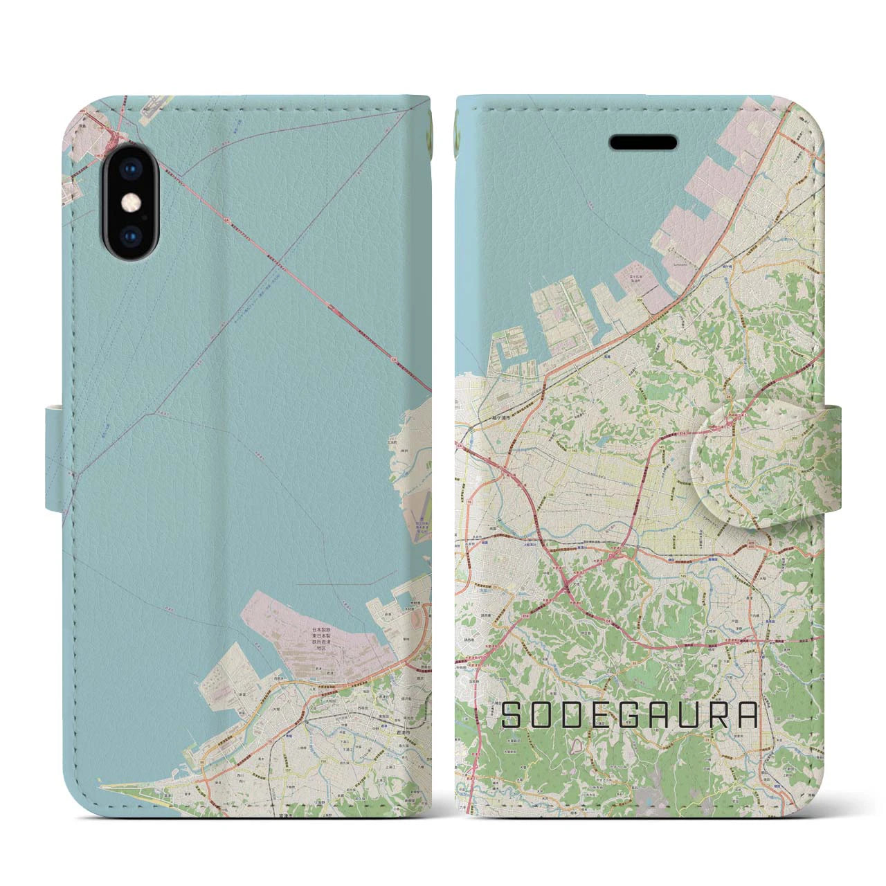 【袖ケ浦(千葉県)】地図柄iPhoneケース(手帳タイプ)ナチュラル・iPhone XS / X 用