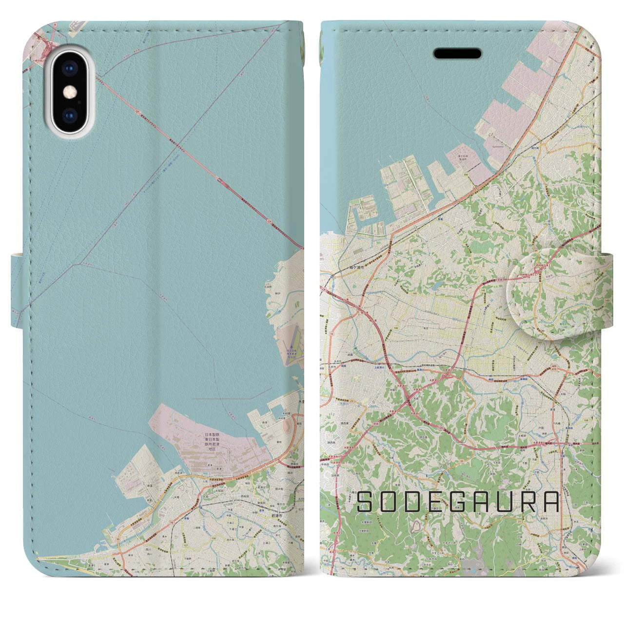 【袖ケ浦(千葉県)】地図柄iPhoneケース(手帳タイプ)ナチュラル・iPhone XS Max 用