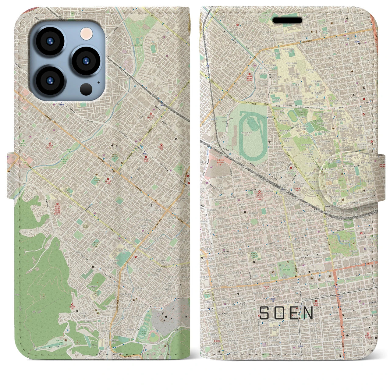 【桑園(北海道)】地図柄iPhoneケース(手帳タイプ)ナチュラル・iPhone 13 Pro Max 用